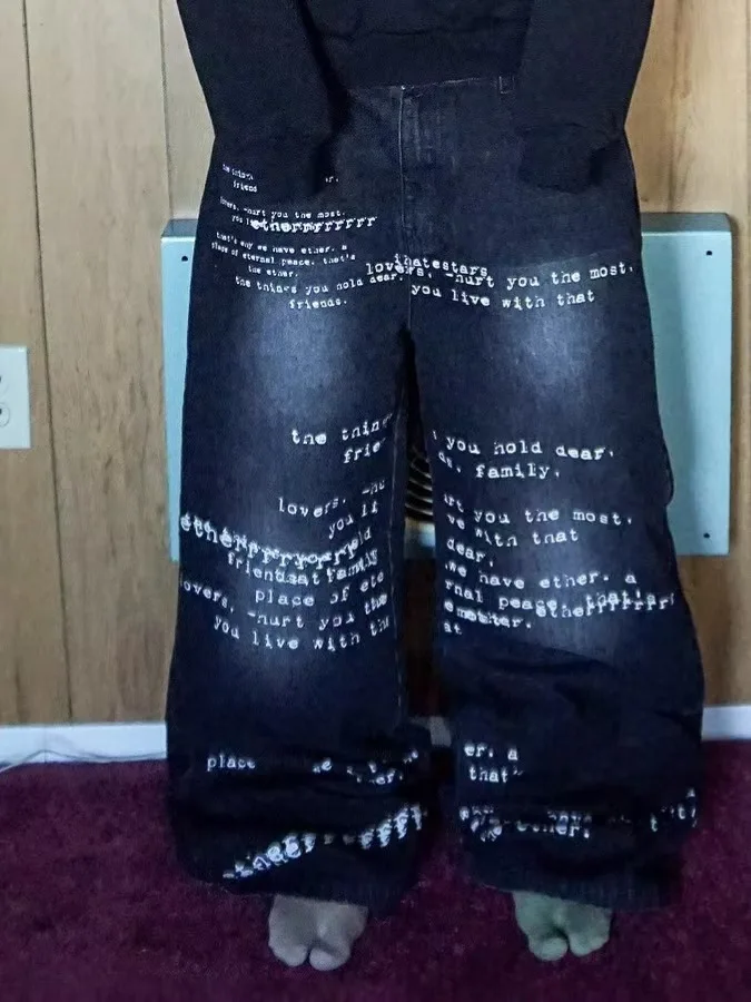 Y2K Harajuku Brief Drucken Hip-Hop Punk High-Taille Gerade Hosen Männer Und Frauen Amerikanischen Retro Übergroßen Casual breite Bein Jeans Image