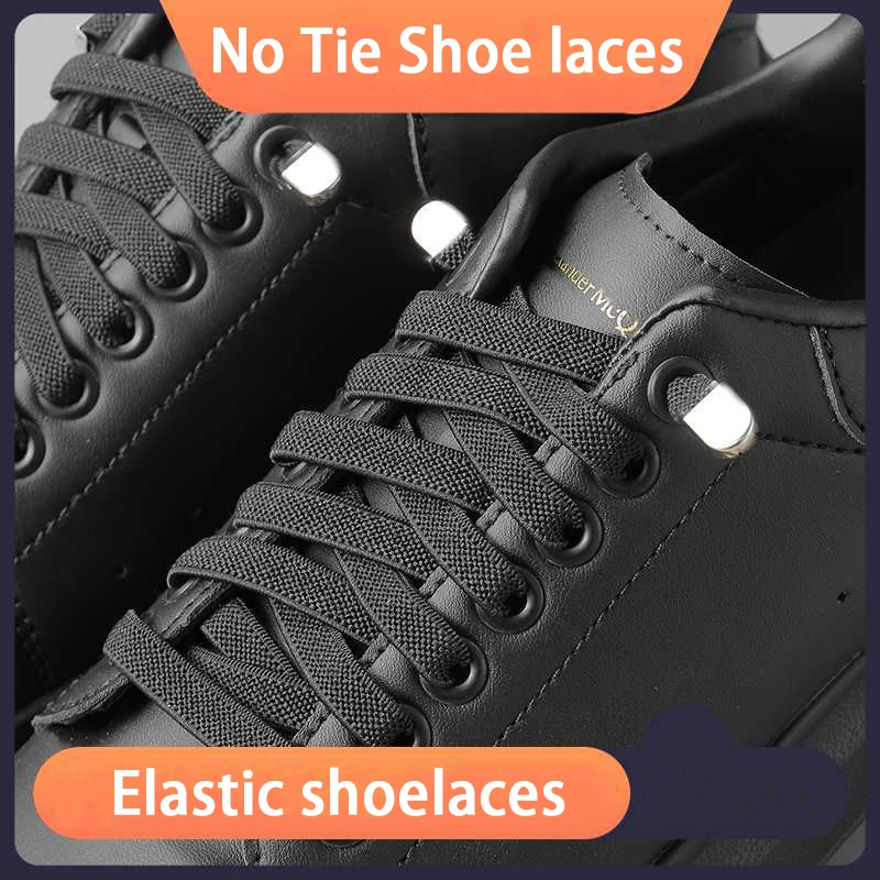 Elastische Schnürsenkel für Turnschuhe, ohne Krawatte, 8 mm breit, flache Schnürsenkel ohne Krawatten, für Kinder und Erwachsene, schnelle Schnürsenkel, Schuhzubehör Image
