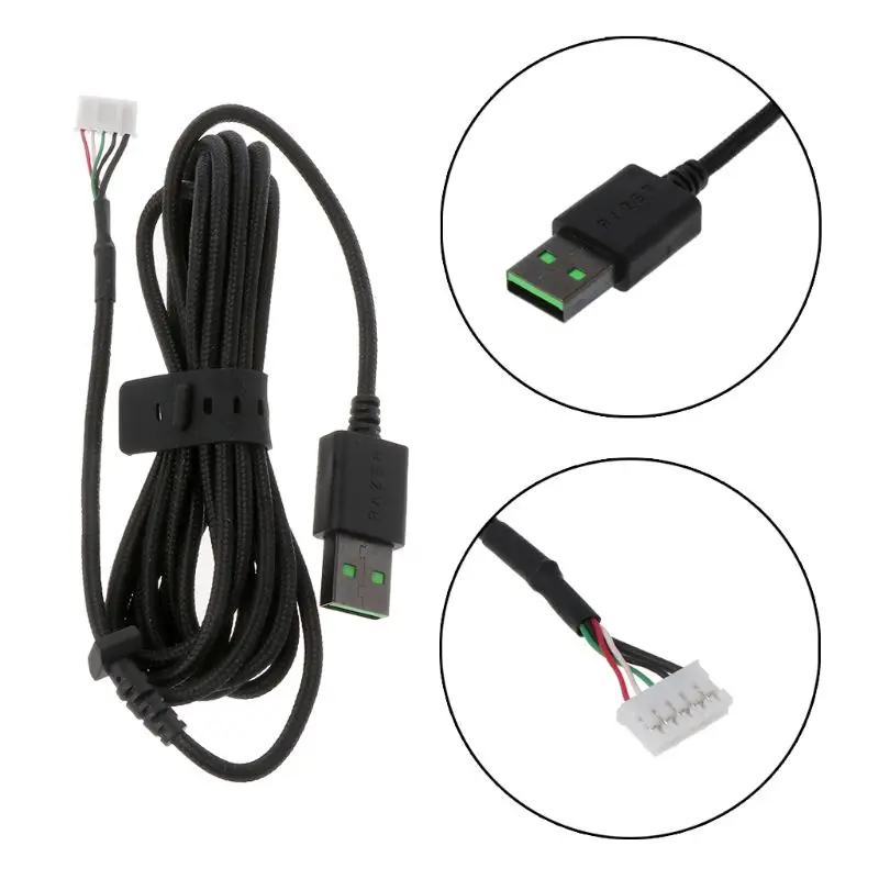 Langlebige Nylon Geflochtene Linie USB Maus Kabel Ersatz Draht Für Razer DeathAdder Elite Wired Gaming Maus Vergoldet Drop schiff Image