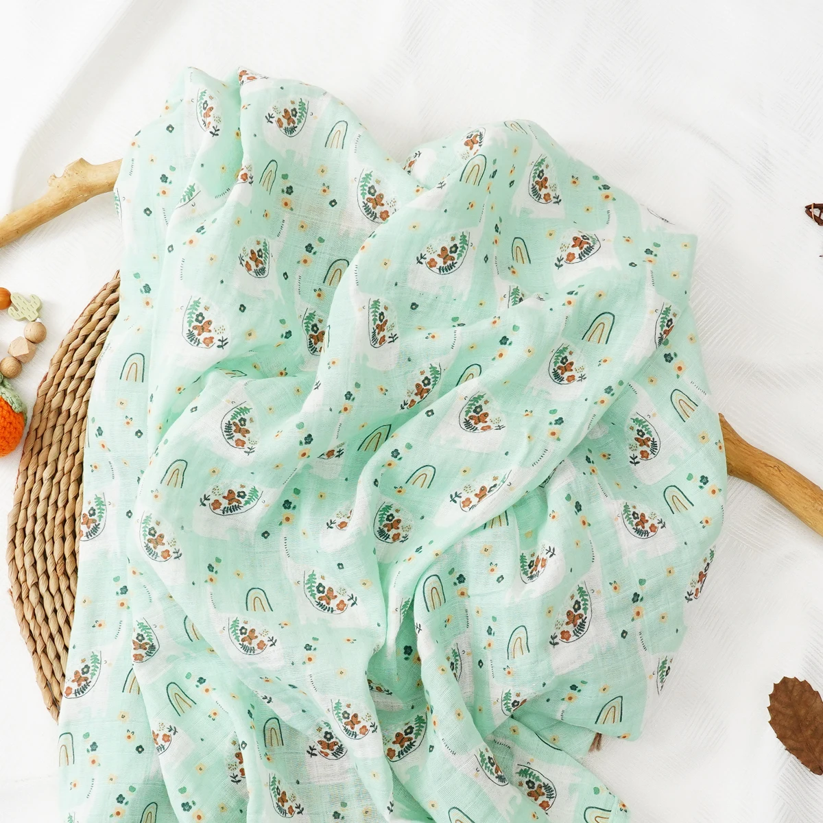 HappyFlute 1PCS Natur Druck 120*110CM Musselin Baumwolle Stoff Baby Swaddle Licht Decke Baby, Kleinkind Wrap Image