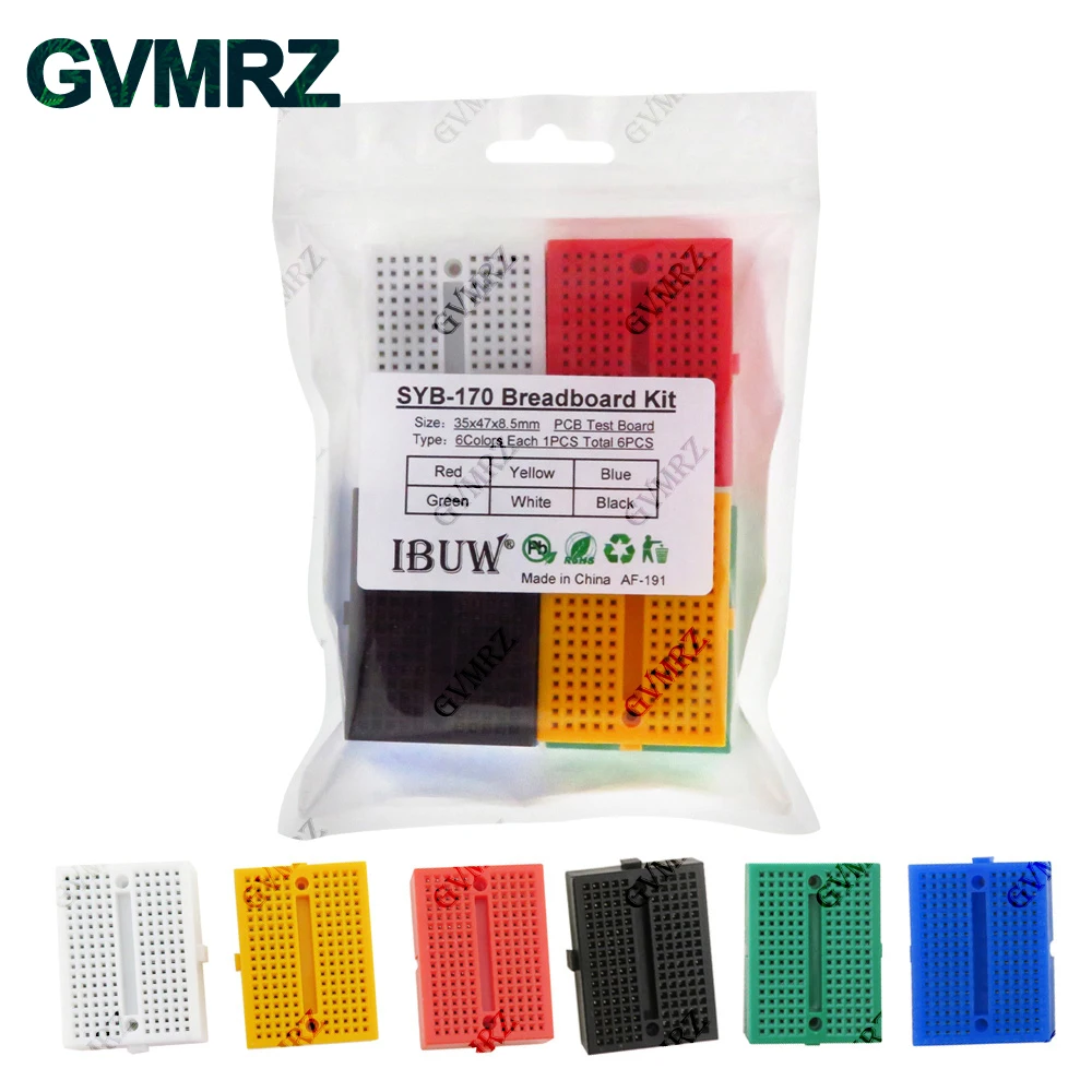 SYB-170 Universelles lötfreies Prototyp-Steckbrett 170 Verbindungspunkte Mini-Steckbrett DIY-Kit Weiß Schwarz Rot Gelb Blau Grün Jeweils 1 Image