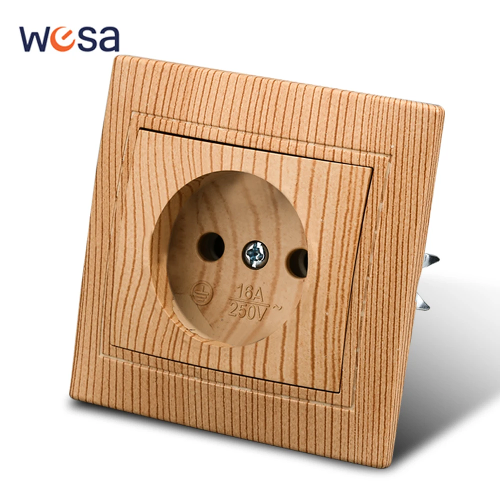 WESA Holzsteckdose, 16 A, EU-Standard, Steckdose, nicht geschliffen, 86 mm x 86 mm, flammhemmende Kunststoffplatten-Wandsteckdose Image