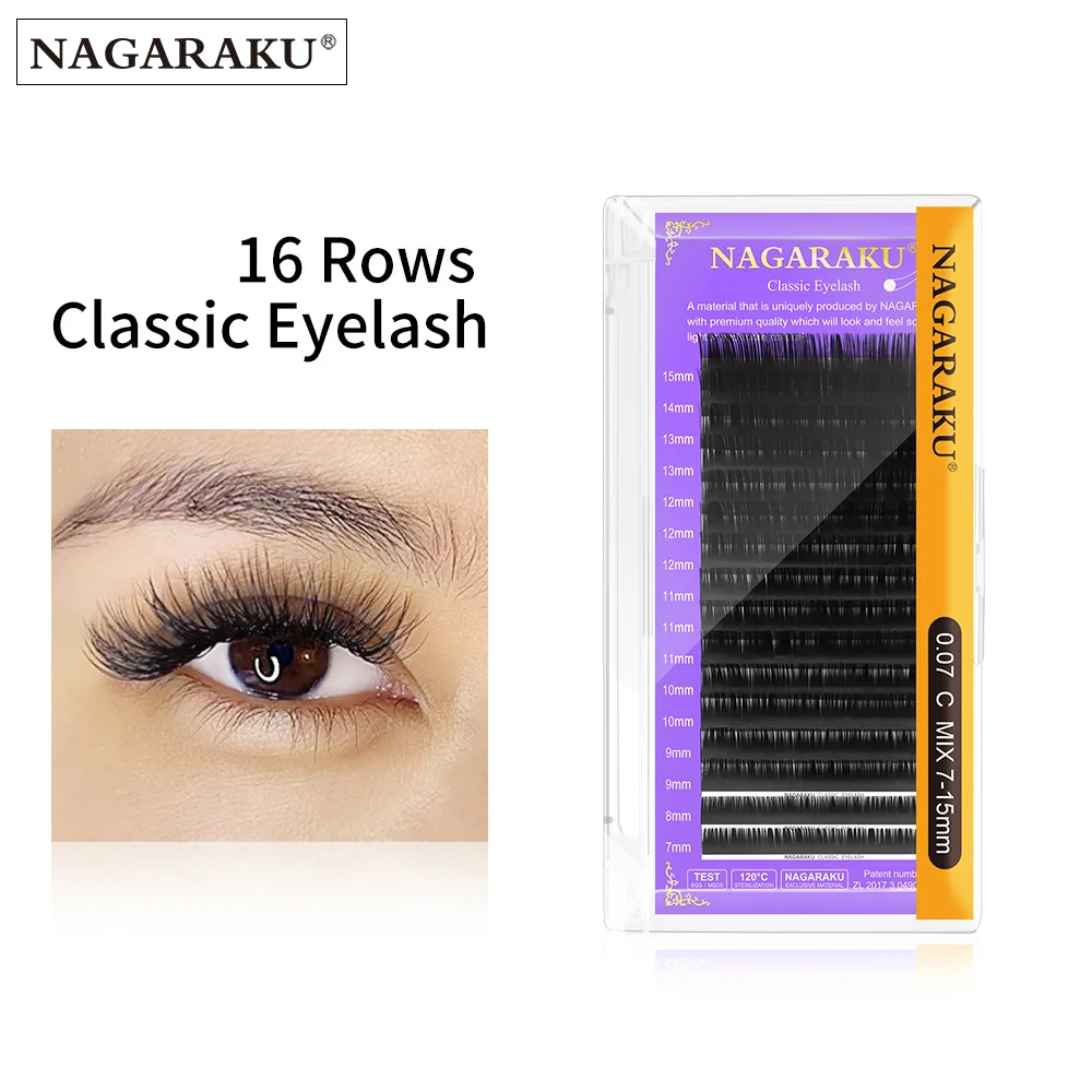 NAGARAKU 16 Reihen klassische individuelle Wimpernverlängerungswimpern mattschwarz professionell weich natürlich Image