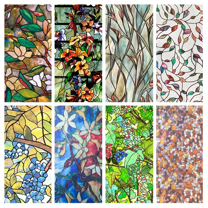Fenster-Sichtschutzfolie, selbstklebende Folie, statisch haftend, 3D-dekorative Blumen-Fensterfolie, gebeiztes Vinyl, Glas, Weihnachts-Fensteraufkleber Image