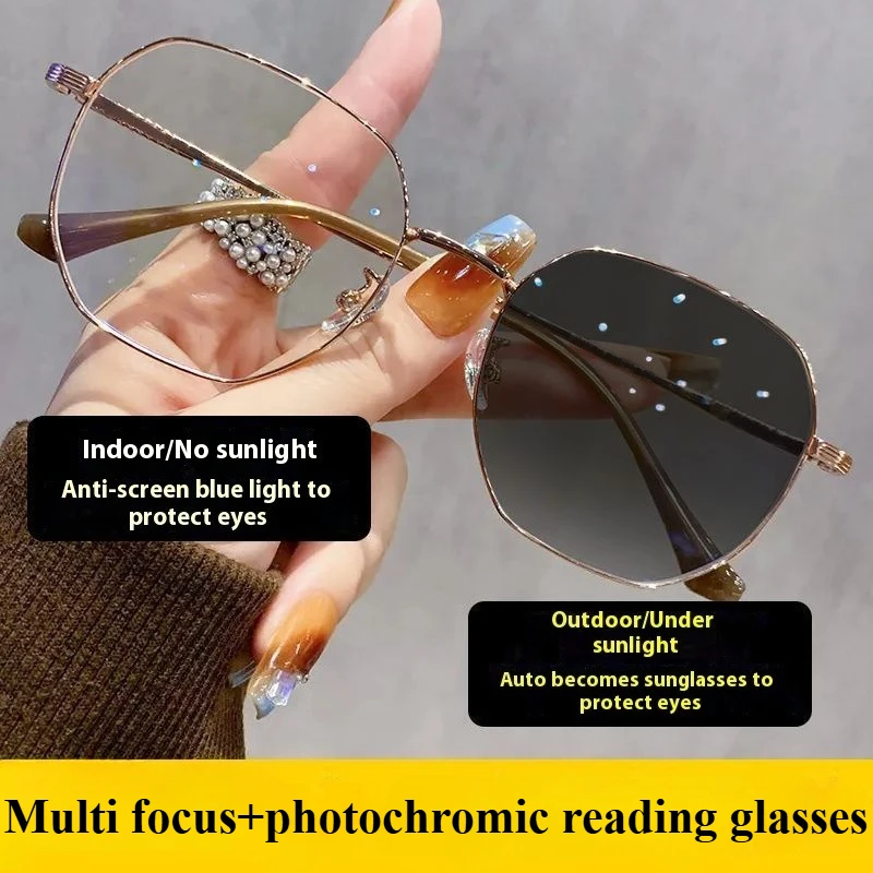 Photochrome progressive multifokale Lesebrille, sowohl in der Nähe als auch in der Ferne, Vollformat-Presbyopiebrille, Anti-Blaulicht Image