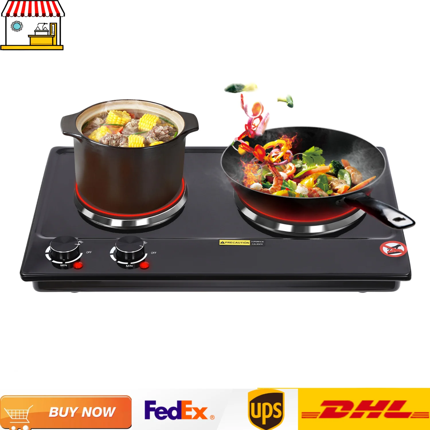 Elektroherd mit 2-Platten | 2500 W Elektroherd-Kochfeld | Knopfsteuerung, 6-Gang