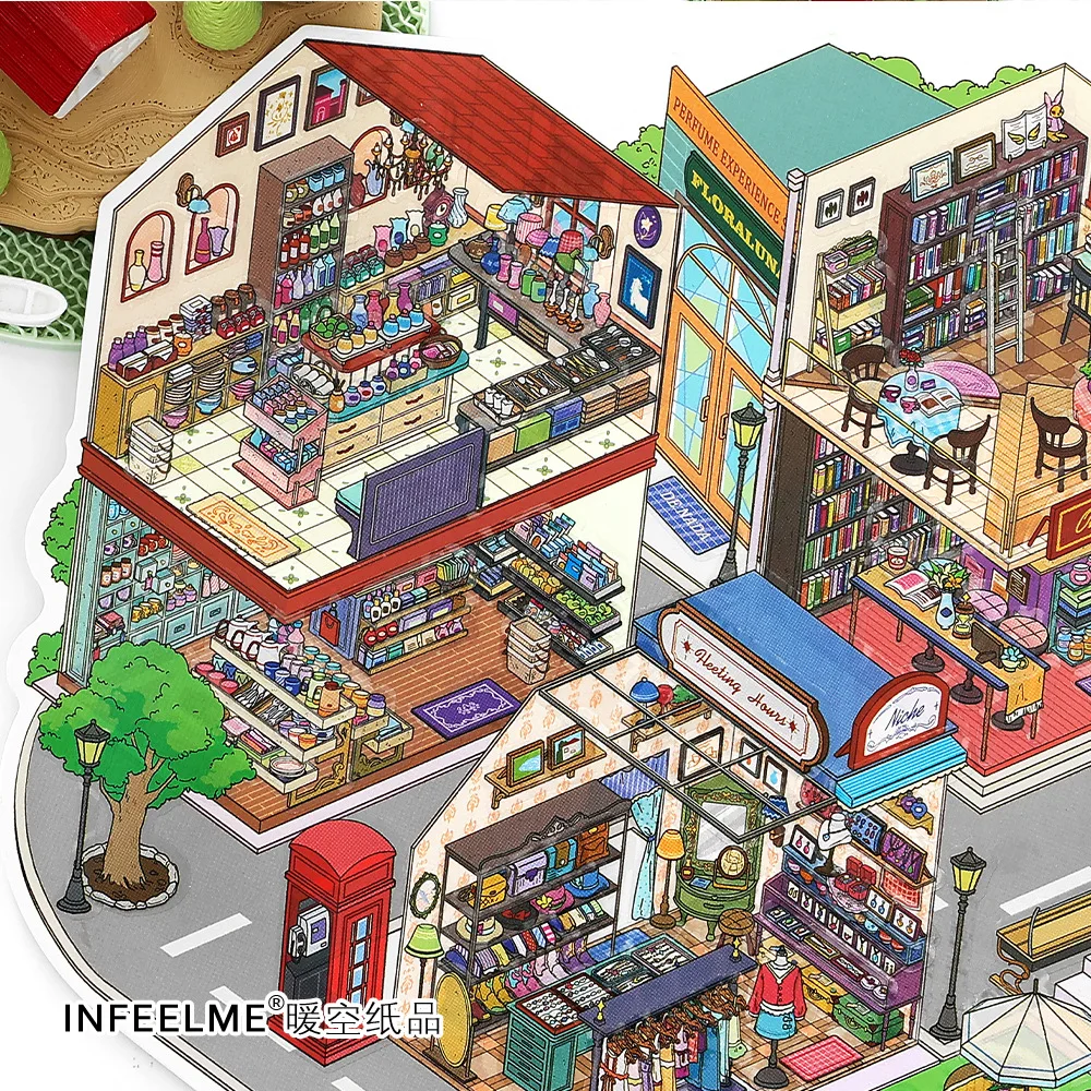 Kawaii kommerzielle Straße 2,5D Kleines Einkaufszentrum Landschaft Aufkleber DIY Taschenkabine Szene Halloween Geschenke Image