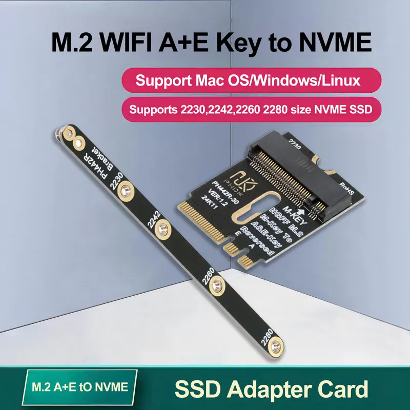 M.2 Key A+E zu NVME SSD Adapter M.2 WIFI Schnittstelle A/E Key zu M Key gen3 X4 für 2230 2242 2260 2260 2260 2280 SSD Riser Karte Image