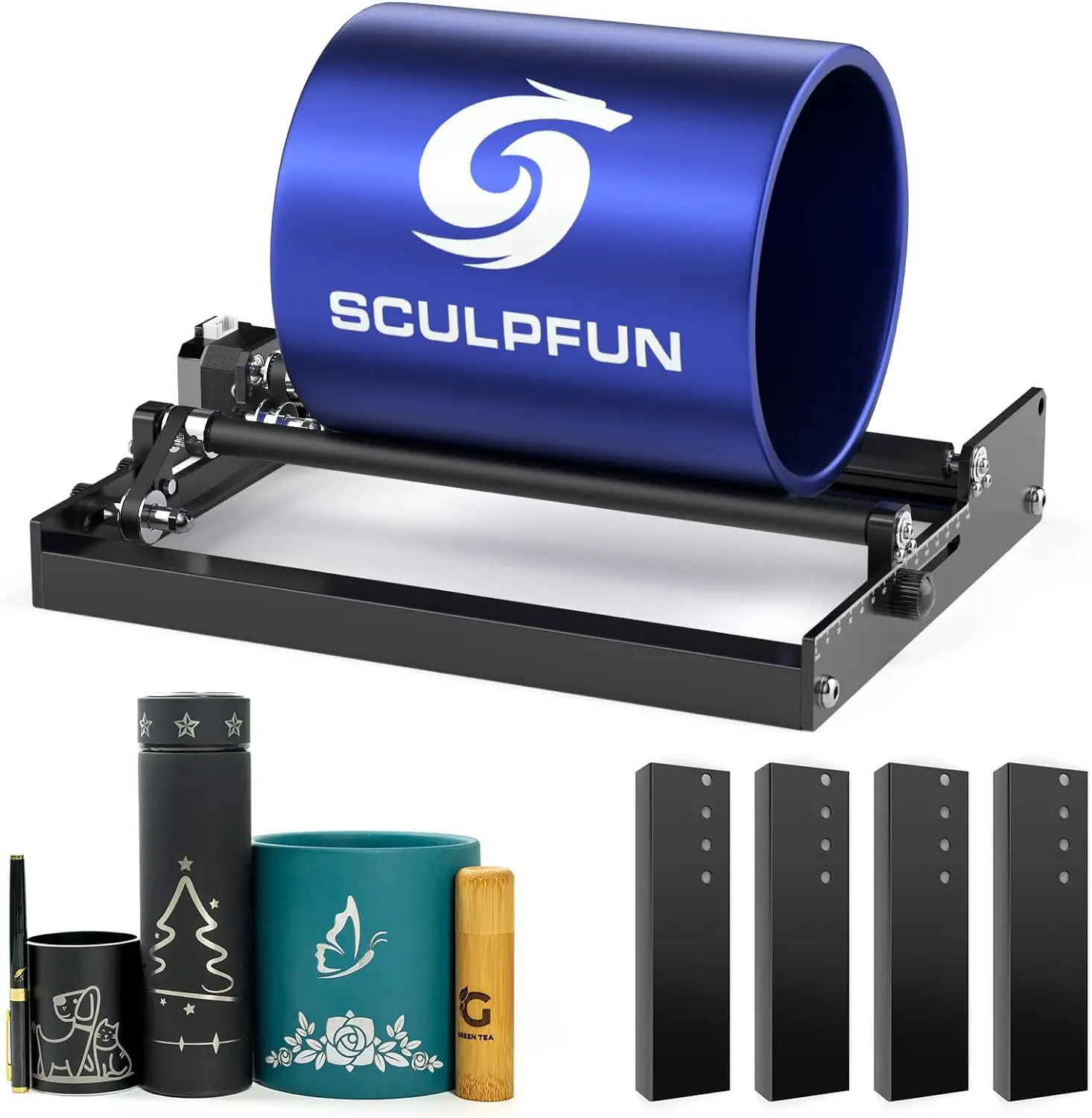 SCULPFUN S9/S10 Laser-Rotationswalzen-Graveur, Y-Achsen-Rotationswalze für 6–150 mm Gravur von zylindrischen Objekten, 360 ° Rotierend Image