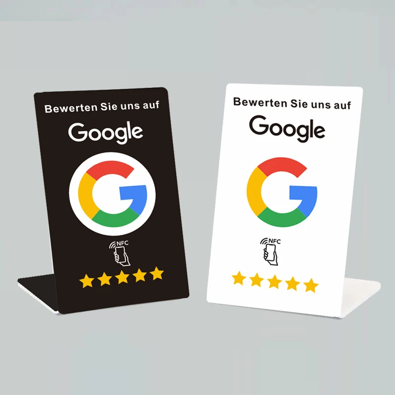 Deutsches französisches arabisches Schreiben von Google Bewertungen, NFC-Ständer, Tap URL, Social Business Review-Karten Image