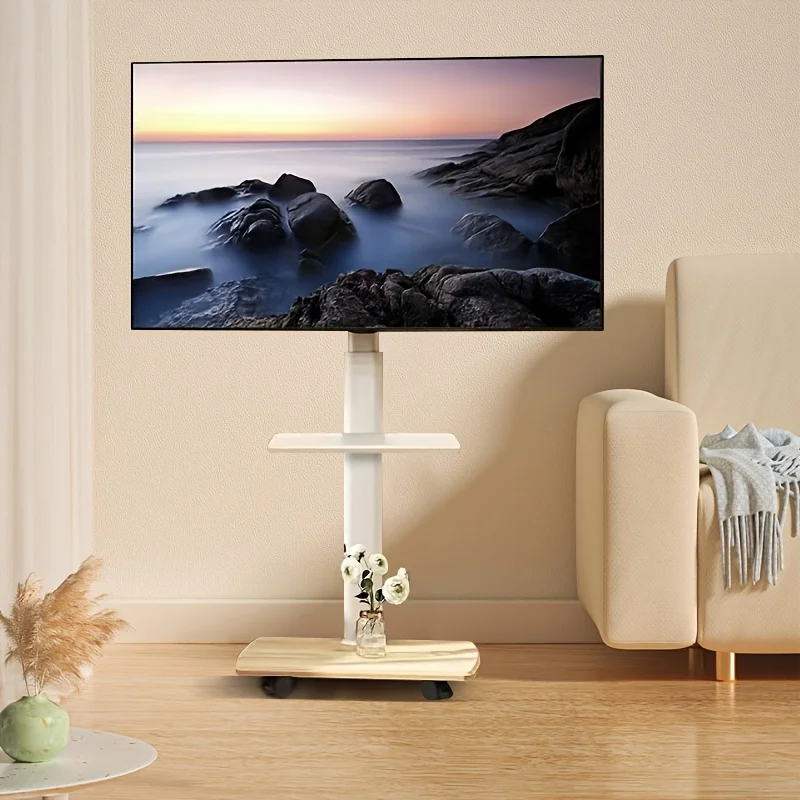 Bodenrollender TV-Ständer mit Rollen, mobiler TV-Wagen für 26–75 Zoll große Fernseher bis zu 99 Pfund, TV-Ständer mit Dreh- und Höhenverstellung