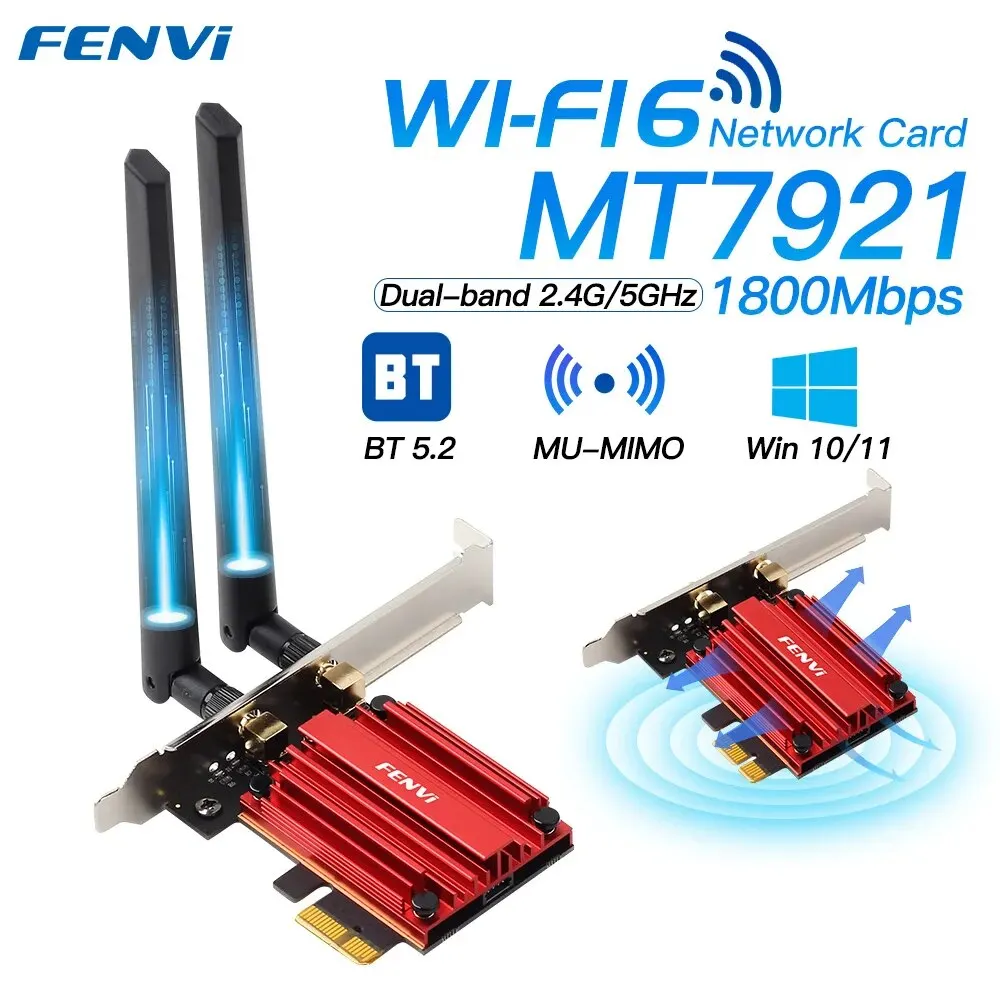 Fenvi wifi 6 1800 MBit/s Adapter PCI Express Wireless Adapter BT 5,2 Dualband 802.11ax/AC MT7921 Wi-Fi Netzwerk karte Windows 802,11 Image