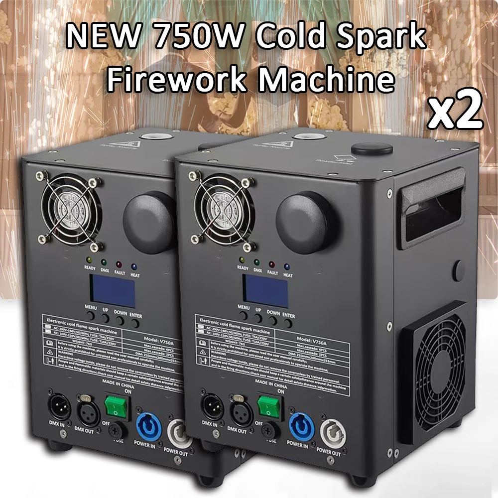 NEUE 750W Kaltfunkeneffektmaschine für Hochzeiten und Feiern mit Flightcase und Fernbedienung, Funkenfontäne, Sparkular DJ-Effektbeleuchtung Image