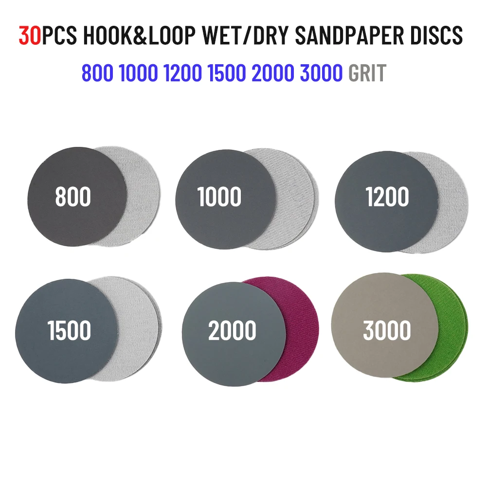 30 Stück 3 Zoll/75 mm Nass-Trocken-Schleifpapier 800 1000 1200 1500 2000 3000 Körnung Schleifscheiben Wasserdichtes Schleifpapier Schleifwerkzeuge Image