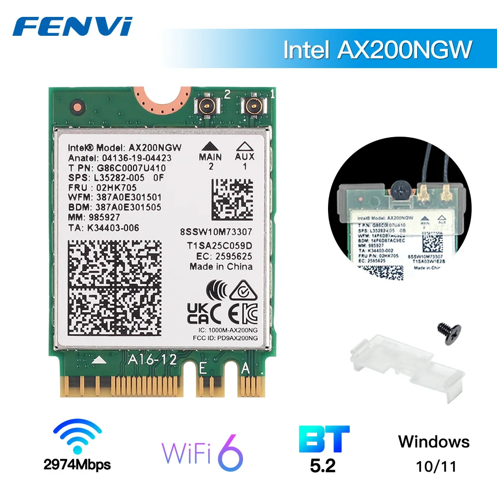 Dualband WiFi 6 Intel AX200 2974 Mbit/s Bluetooth 5.2 WiFi 6E AX210 Wireless M.2 802.11ax MU-MIMO NGFF Laptop WLAN-WLAN-Karte Win10 Image