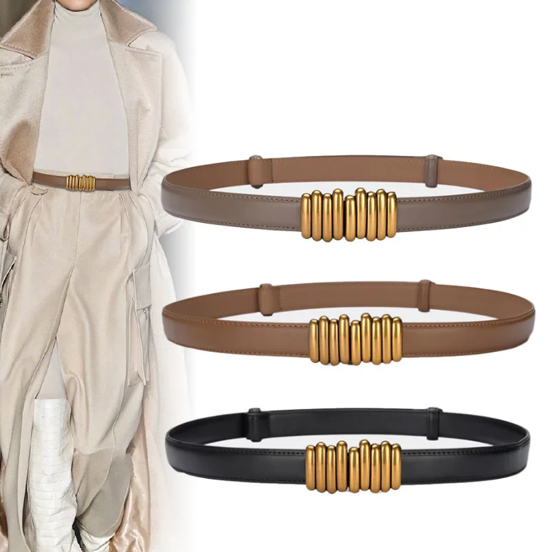 Neue Damen verstellbare Echtledergürtel Bandbreite Gürtel Kleid Dekoration vielseitige Designer hochwertige Damenbund Image
