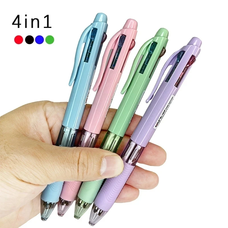 4-in-1 mehrfarbige Kugelschreiber, kreativ, bunt, einziehbar, Multifunktionsstift, für Studenten, Schreiben, Schule, Büro, Kawaii-Zubehör Image