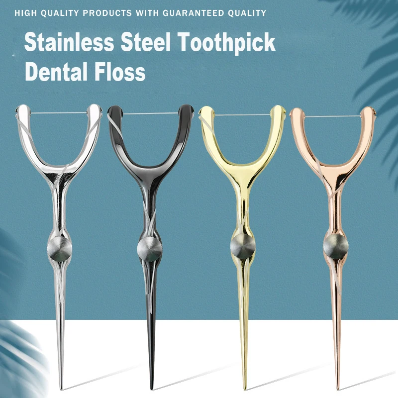 Austauschbare Zahnseide Edelstahl Y Form Zahnseide Halter Wiederverwendbare Zahnstocher Tragbare Hilo Zahnseide Dental Zähne Sticks Image