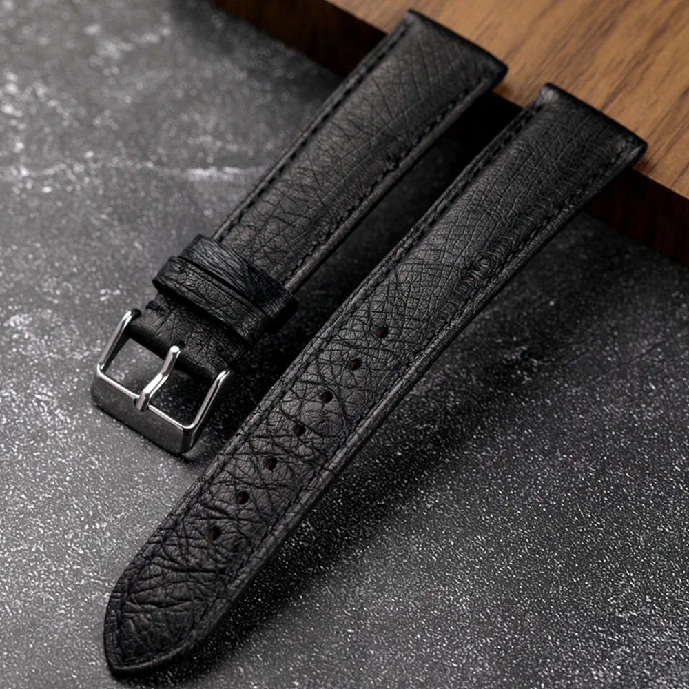 Handgefertigtes südafrikanisches Straußenleder, schwarzes Armband, 18, 19, 20, 21, 22 mm, Vintage-Lederarmband, Herrenarmband, Höhenleder