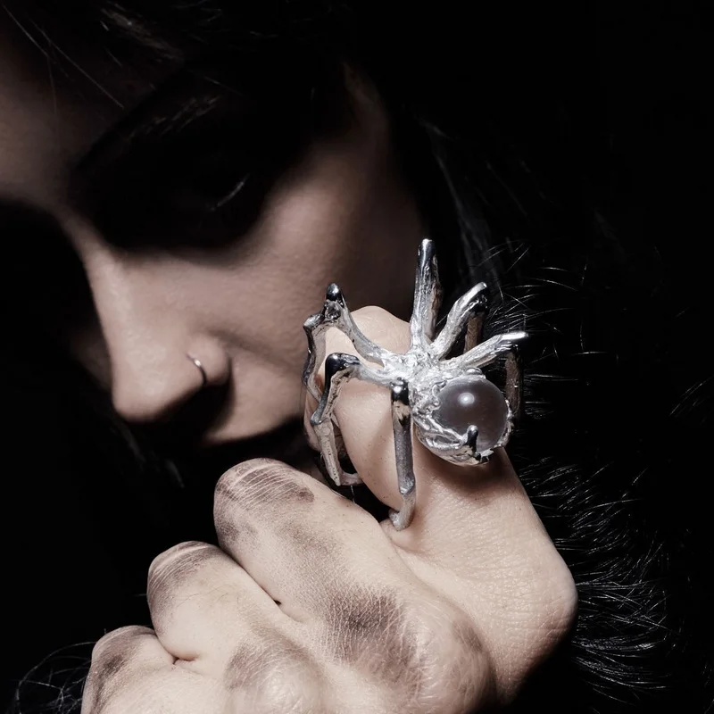Gothic unregelmäßige Spinnennetze Tier ringe Punk Kristall kugel Zirkon Ring Hip Hop coole offene Ringe für Frauen Halloween Schmuck