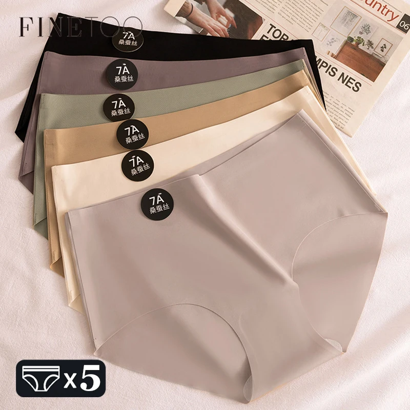 FINETOO 5 Stück Nahtlose Maulbeerseide Unterwäsche Ultradünne Damen-Slips Sexy Hochelastische Unsichtbare Höschen Weiche Lingerie M-XL Image