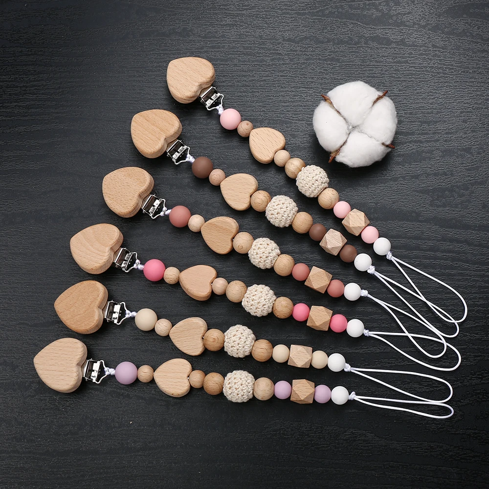 Neue Herz Baby Anti-Drop Kette Schnuller Clips Silikon Perlen Infant Nippel Beschwichtigen Schnuller Kette Clips Dummy Halter Nippel clip Image