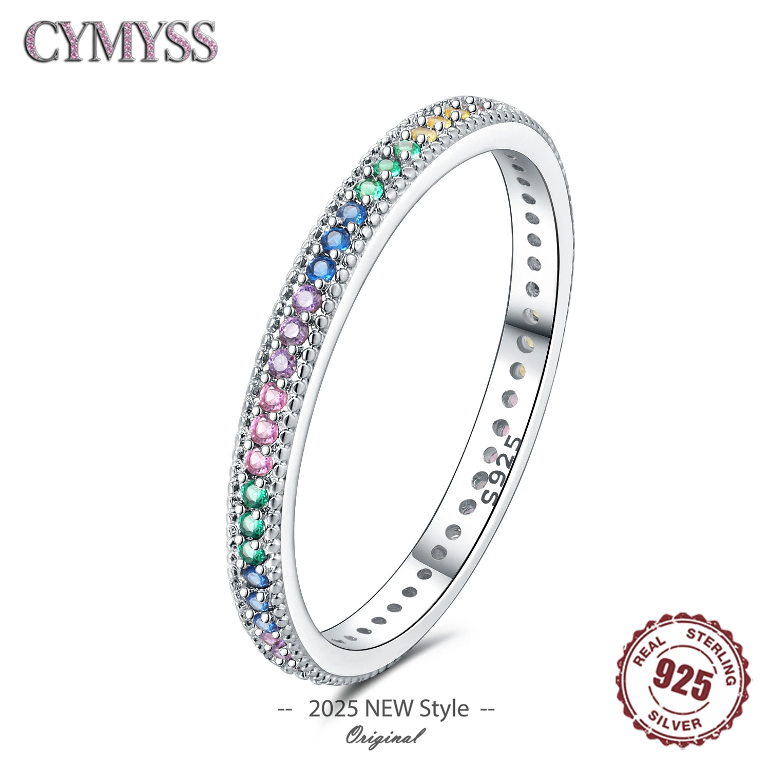 Original 925 Sterling Silber Einfacher Bunter Zirkon Geschlossener Ring Damen Mode Fingerring Feiner Schmuck Hochzeit Party Geschenke 2026 Image