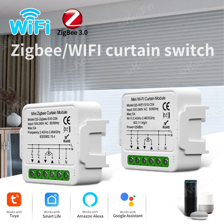 WiFi oder Zigbee Tuya Smart Vorhang Schalter Modul Rollos Shutter Motor Smart Life APP Sprachsteuerung Funktioniert mit Alexa Google Image