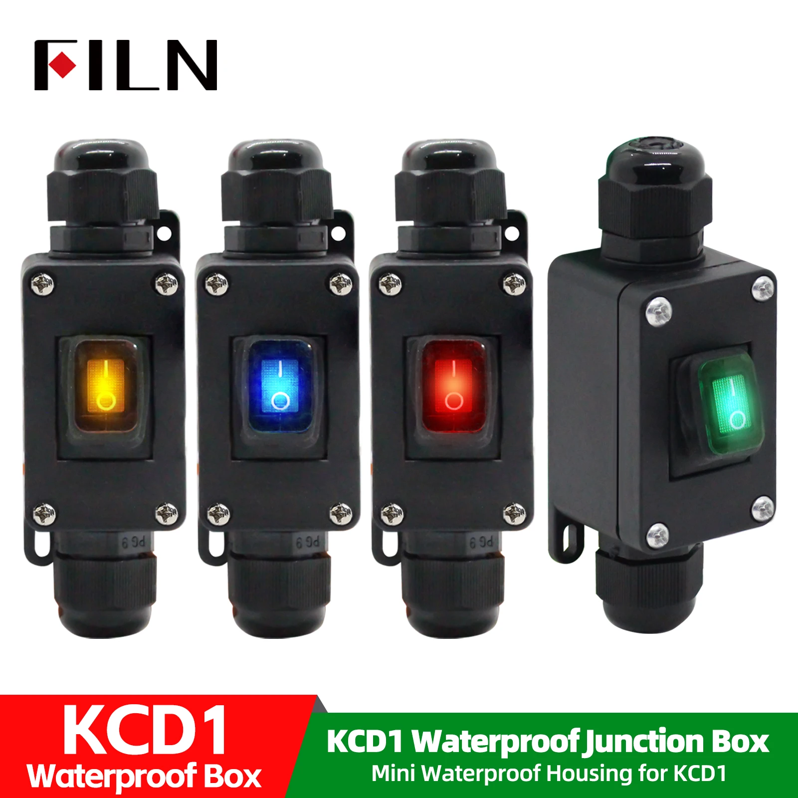 FILN 10A 12V 24V 110V 220V Wasserdichte Anschlussdose mit Beleuchtetem Wippschalter IP66 für Außen-/Marine-Elektroinstallationen Image