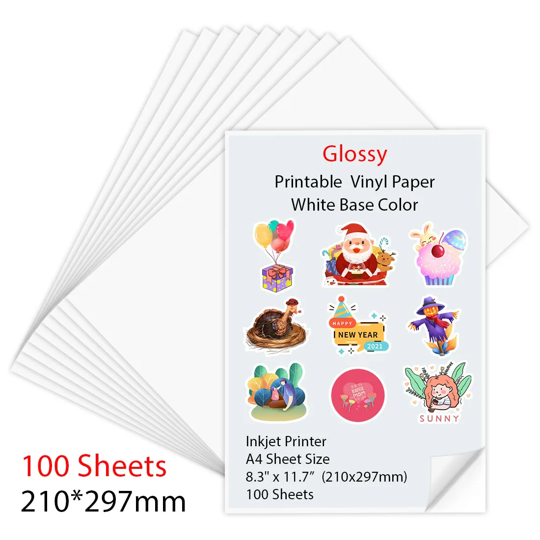 10/30/50/100 Blatt A4 glänzendes, bedruckbares Vinyl-Aufkleberpapier, Inkjet-Druckerpapier, 210 x 297 mm, Kopierpapier für Tintenstrahldrucker, DIY-Geschenk Image