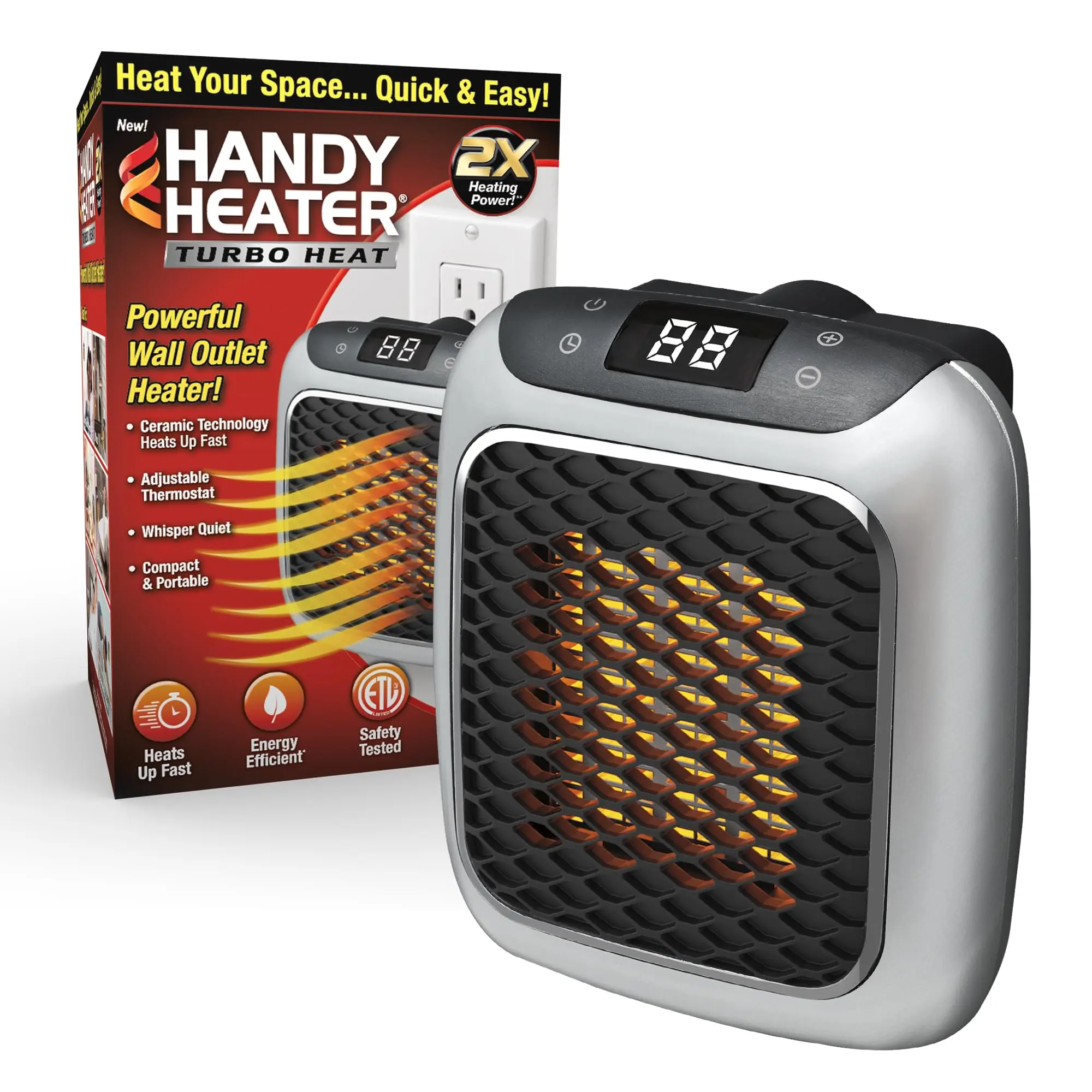 Tragbare elektrische Heizung, Wandsteckdose, kleine Raumheizung mit einstellbarem Thermostat, programmierbarer 12-Stunden-Timer, automatische Abschaltung Image