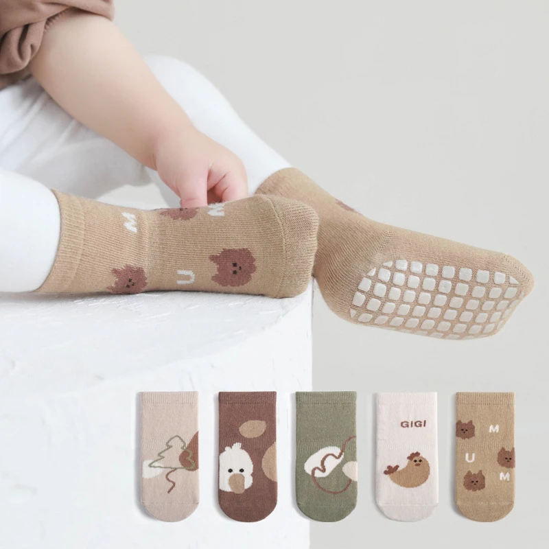 5 Paar Winter-Babysocken für Kleinkinder, rutschfest, für Kinder, Cartoon-Bodensocken, Innenboden, warmer Schlauch, Zubehör, 0–5 Jahre Image