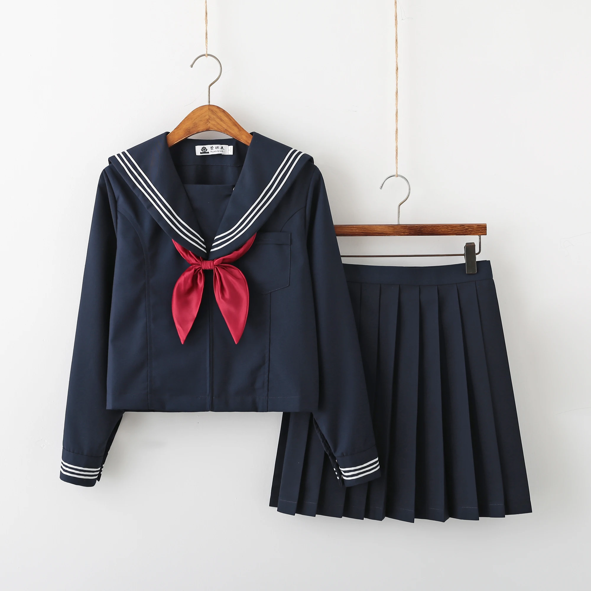 Marineblaue JK-Uniform Herbst Sommer Kurz-/Langarm Japanische Schuluniformen für Mädchen Sailor Faltenrock JK Sets Uniform Image