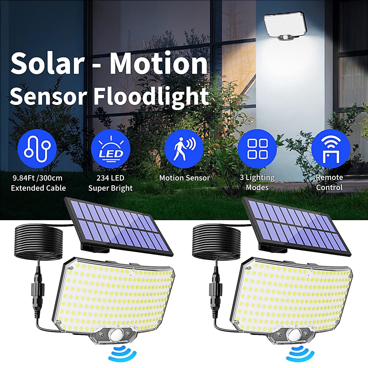 234 LED-Solar-Wandleuchten mit Bewegungsmelder für den Außenbereich mit Fernbedienung, 3 Modi, wasserdichte Dämmerungs- bis Morgendämmerungs-Sicherheitsflutlampe für Veranda und Terrasse