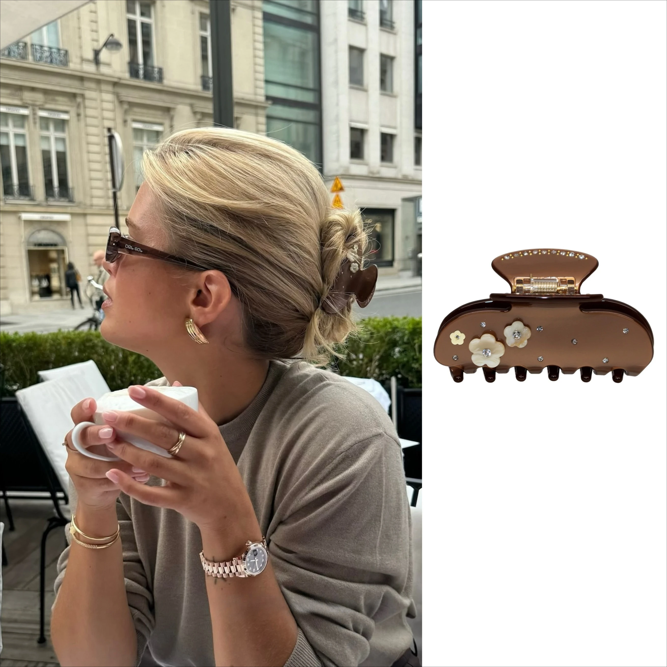 Luxus Kristall Blume Braun Haar Klaue Clip für Frauen Mädchen Mittlere Größe Acryl Haar Clip Vintage Haar Zubehör Herbst Winter