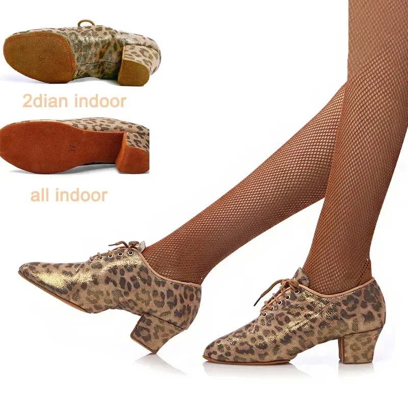 Sport Tanzschuhe Erwachsene Jazz Damen Schuhe Aerobic Tanzen Turnschuhe Lehrer Tanzschuhe Gold Leopard Indoor Quadratische Absätze 5cm