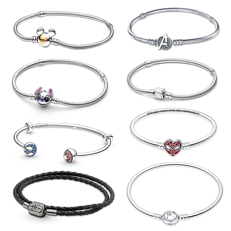 HOT Disney Armband 925 Sterling Silber Charm-Armband 17-20CM Liebesherz mit Zirkonia besetztes Armband für Frauen DIY Charm-Schmuck Geschenk Image