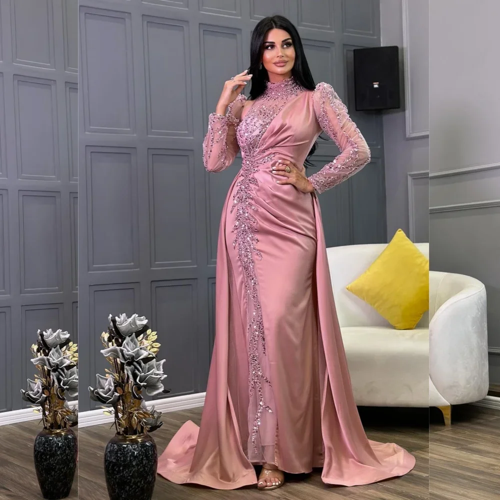 Maßgeschneiderte Mode Jersey Falten A-Linie O-Ausschnitt Midi Kleider Ballkleider Klassisch Exquisit Moderner Stil Pastrol Unisex Chinesisch St Image