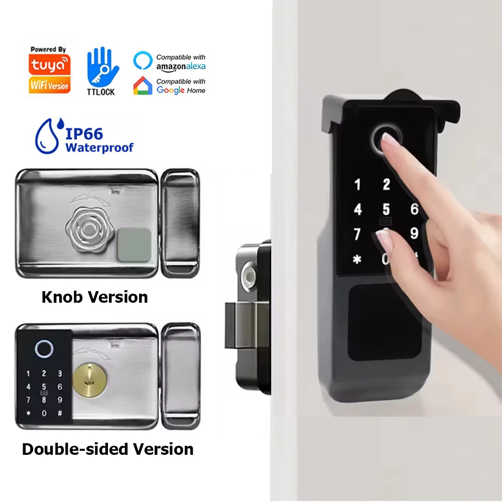 IP66 Wasserdichte Tuya Smart Lock Wifi Doppel Fingerprint Lock Außen Tor Digitale Passwort Remote App Hause Elektronische Rim Lock Image