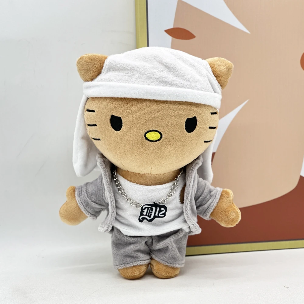 Selena Eminem Hello Kitty Plüschpuppe, weiße Mütze, Figur, Stofftiere, süße Katze, Jungen und Mädchen, Geburtstag, Weihnachten, Geschenk