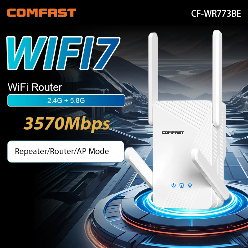 COMFAST WiFi7 BE3600 Wireless Extender 3570 Mbit/s 2,4 G/5 G Repeater mit 4 x 5 dBi Antennen und 1 x 1000 m RJ45-Anschluss für Zuhause/Büro/Gaming Image