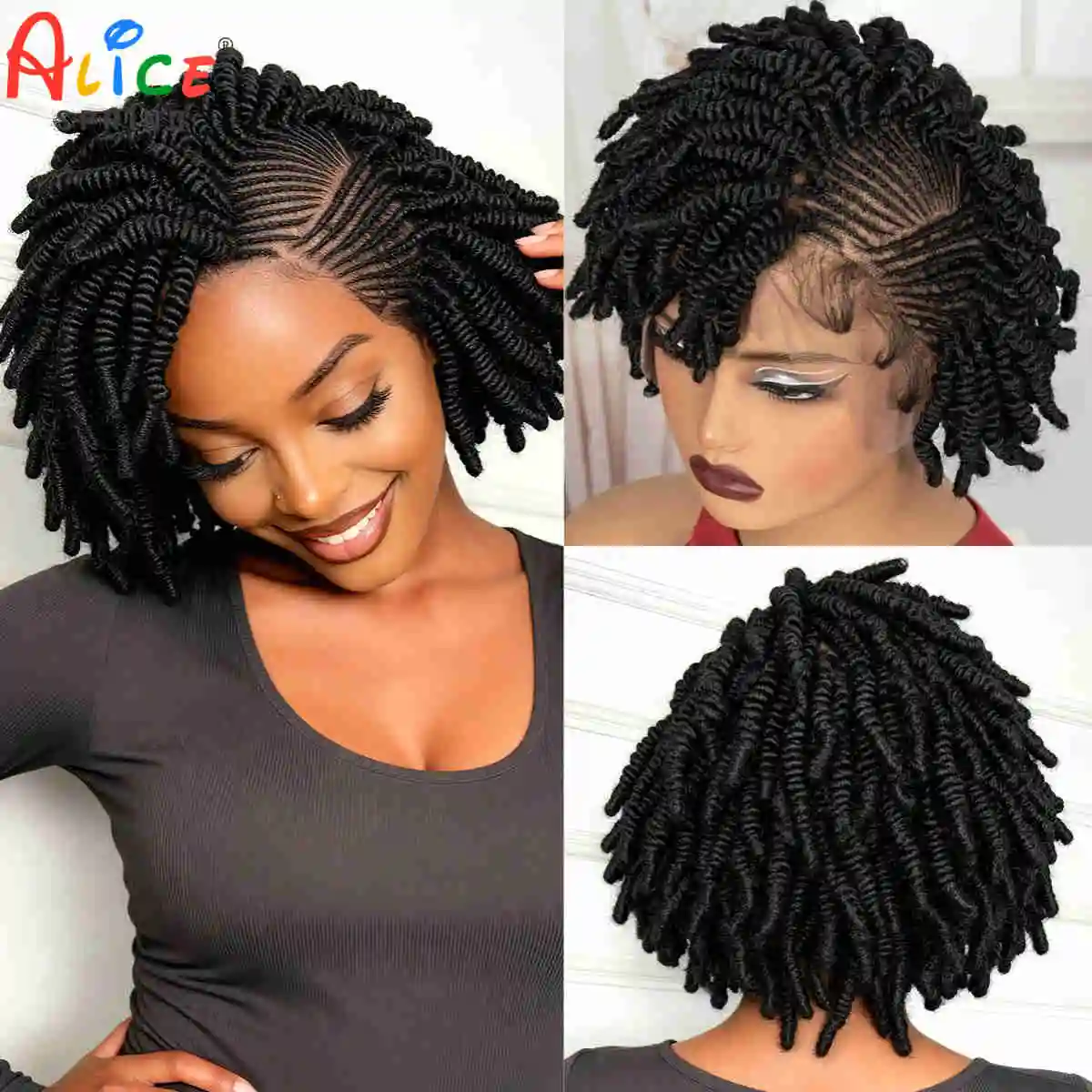 Kurze Bantu Geflochtene Perücken Synthetische Vollspitze Handgefertigte Cornrow Geflochtene Perücken 350 # Ingwer-Zopfperücke mit Babyhaar für schwarze Frauen Image