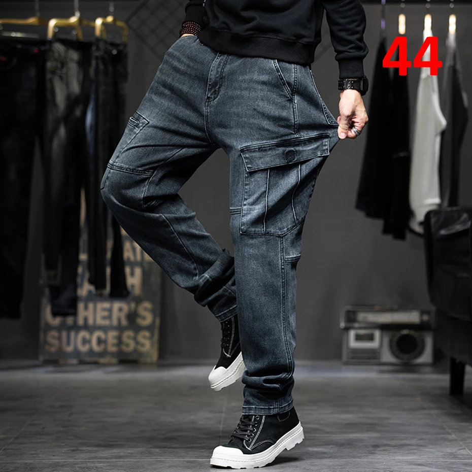 Baggy-Jeans Männer Plus Größe 40 44 Denim Hosen Mode Taschen Cargo-Jeans Hosen Streetwear Lose Hose Männlichen Großen Größe böden