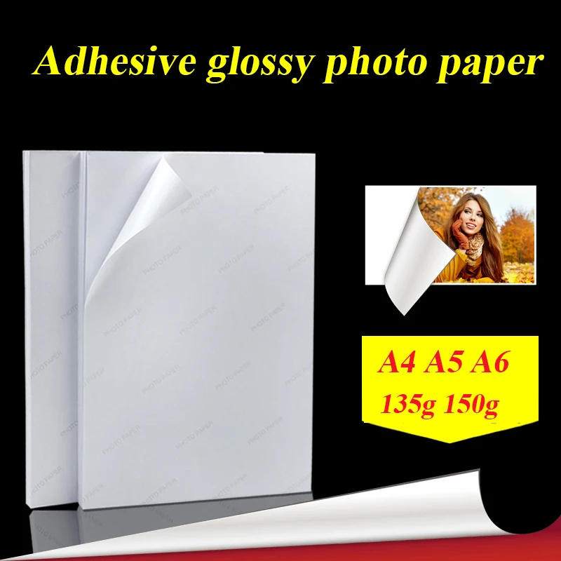A4 50 Blatt A5 A6 100 Blatt 135 g 150 g hochglänzendes, selbstklebendes Inkjet-Druck-Fotopapier mit Aufkleber auf der Rückseite