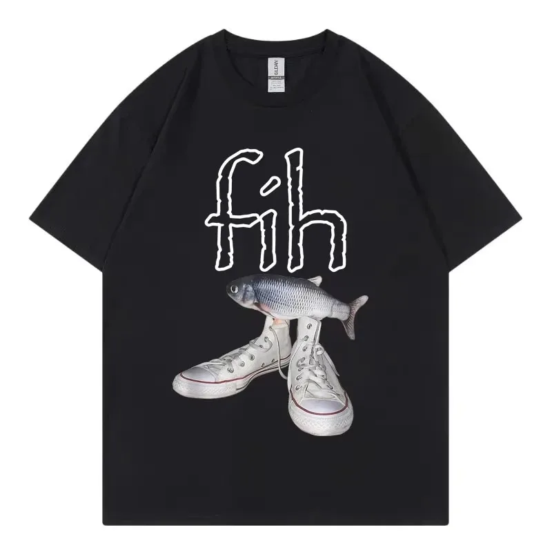 Lustige Neue Stil Heißer Verkauf Fih Schuhe Grafik T Shirts Misspelled Fisch Meme T-shirts Männer Frauen Casual Mode Kurzarm T-shirt