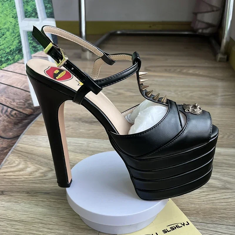 Marke Sexy Niet 16 cm High Heel Sandalen Plattform Party Hochzeit Ball T-bühne Frauen Schuhe Hohe Qualität Große 43 sommer Weibliche Schuhe