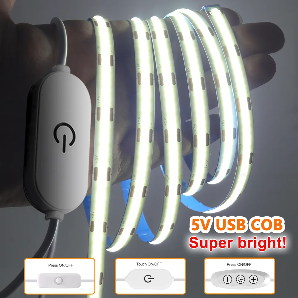 5V COB LED Streifen Licht 320LEDs/M Touch Sensor Dimmbare USB Flexible LED Band Klebeband DIY Spiegel TV Hintergrundbeleuchtung Nachtlicht Image