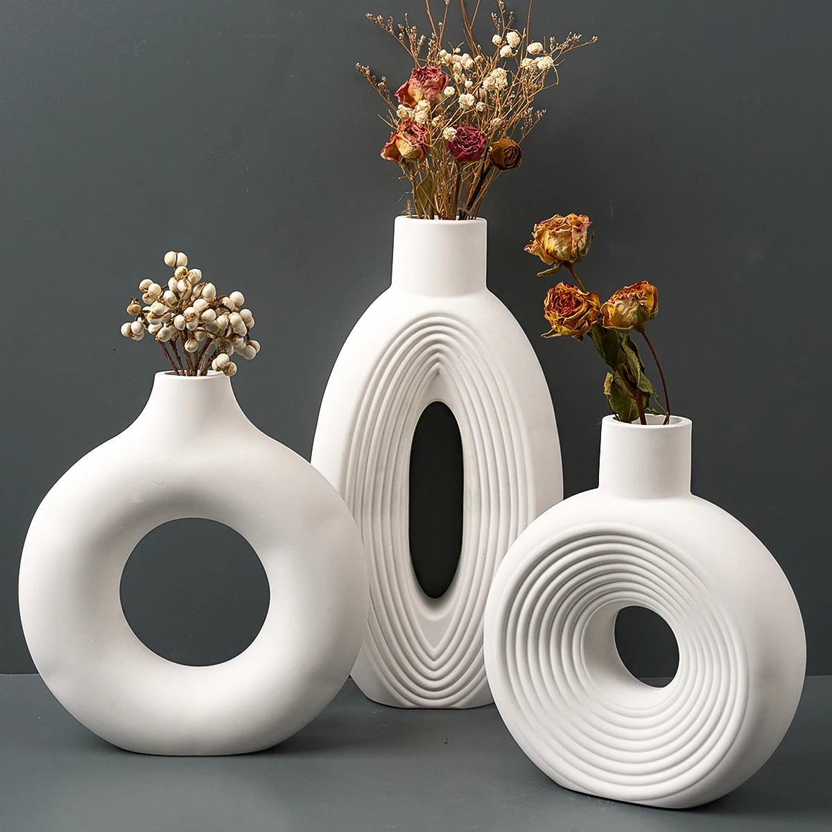 Nordic Streifen Vase Silikon Form DIY Handgemachte Kreis Oval Tisch Blume Anordnung Ornament Harz Form Gips Handwerk Wohnkultur Image