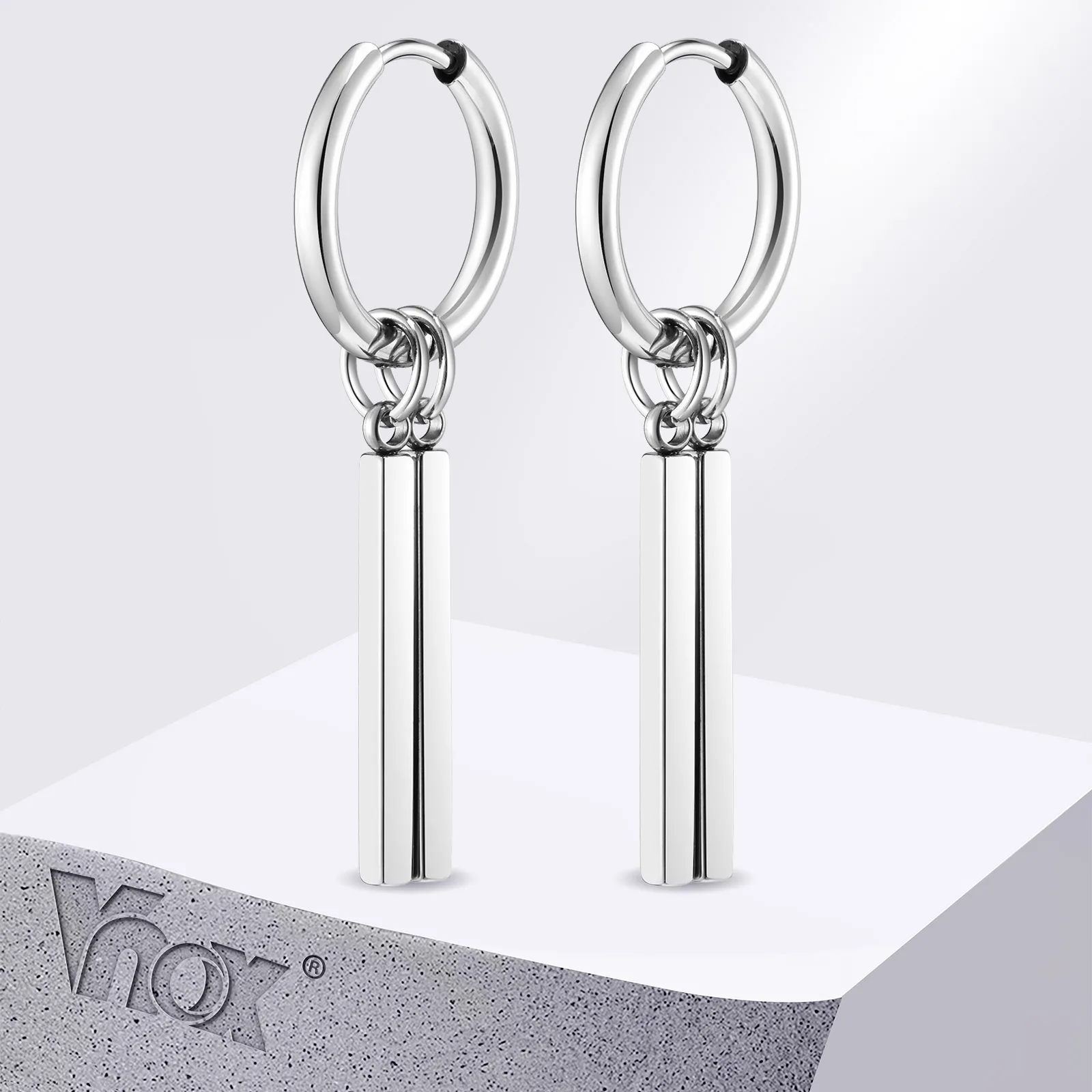 Vnox Punk Rock Geometrische Bar-Ohrringe für Männer und Jungen, wasserdichte kleine Creolen aus Edelstahl, einfacher Metallschmuck Image
