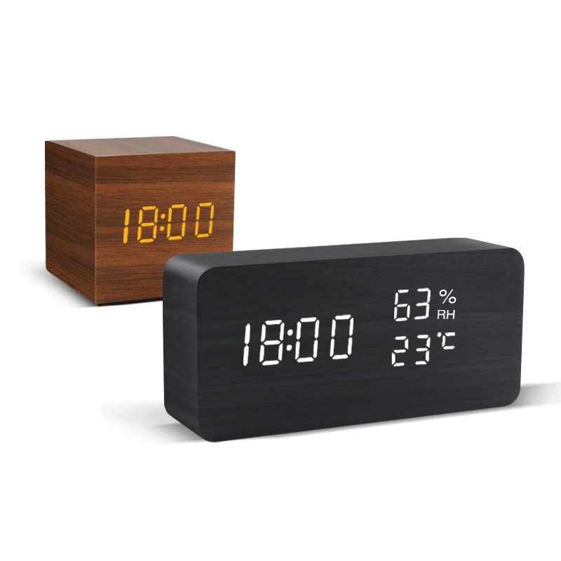 Wecker führte Holzuhr Tisch Sprach steuerung digitale Holz Despertador USB/aaa angetrieben elektronische Desktop-Uhren Image